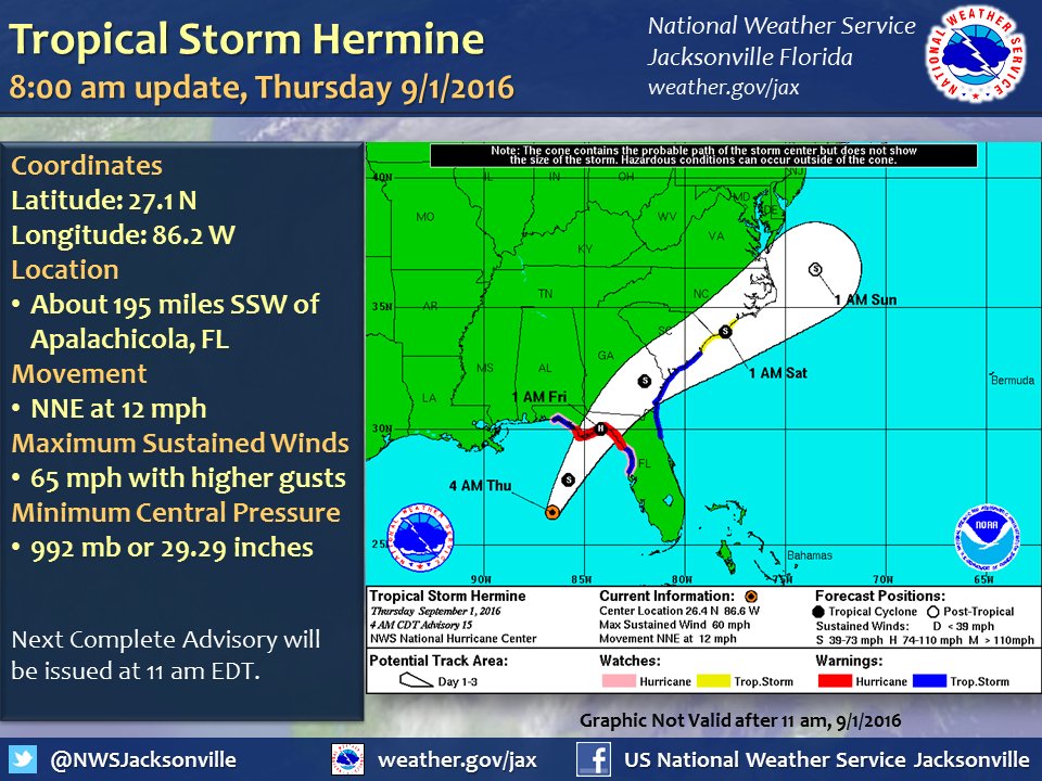 The National Weather Service projection for Tropical Storm Hermine.